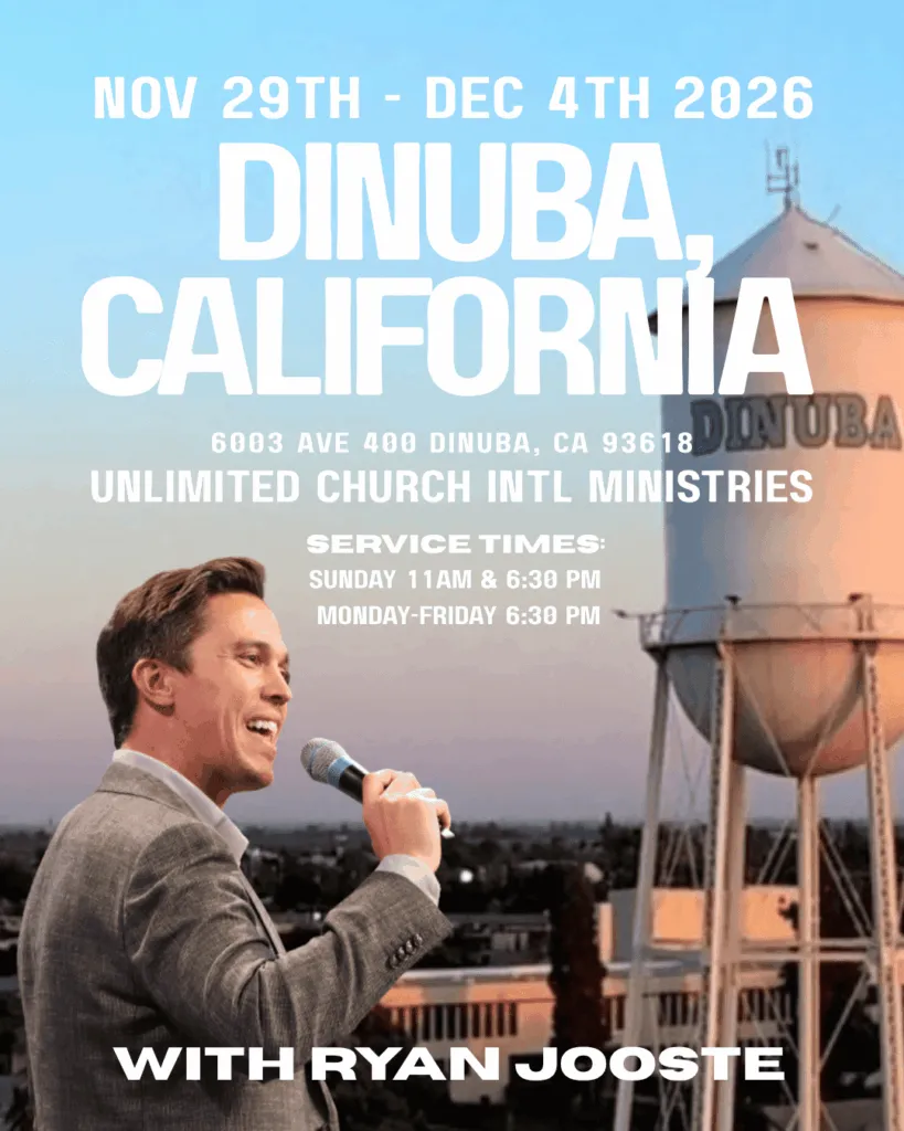 Ryan Jooste event flyer for Unlimited Church International Ministries in Dinuba, California, November 29–December 4, 2026