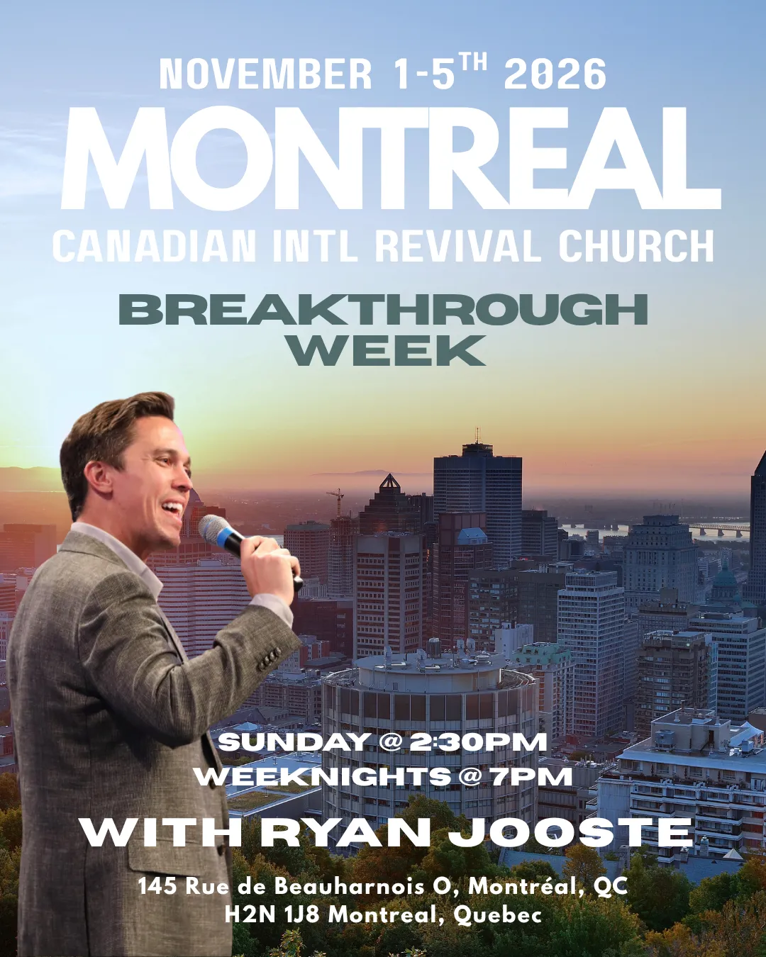 Event flyer for guest speaker Ryan Jooste at The River Church Brenham, Texas, October 4, 2026, at 9:30 am.